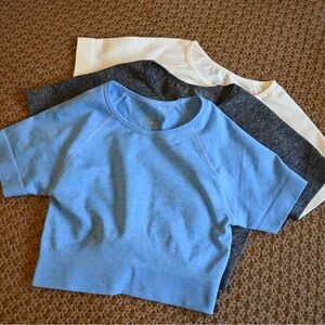 3-Pack Seamless Cropped Workout Tees – Size M